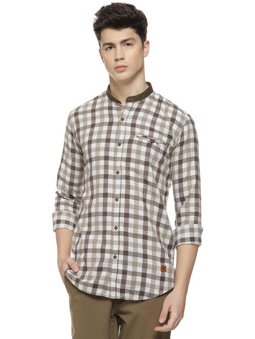 brown checkered casual shirt - 16712751 - Standard Image - 1
