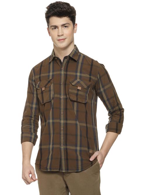 brown checkered casual shirt - 16712752 - Standard Image - 1
