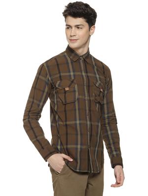 brown checkered casual shirt - 16712752 - Standard Image - 2