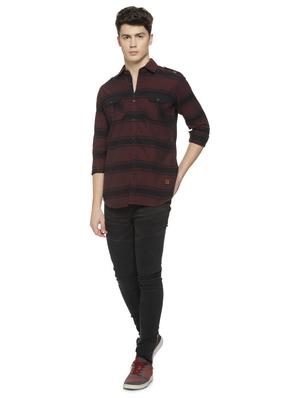 maroon striped casual shirt - 16712758 - Standard Image - 4