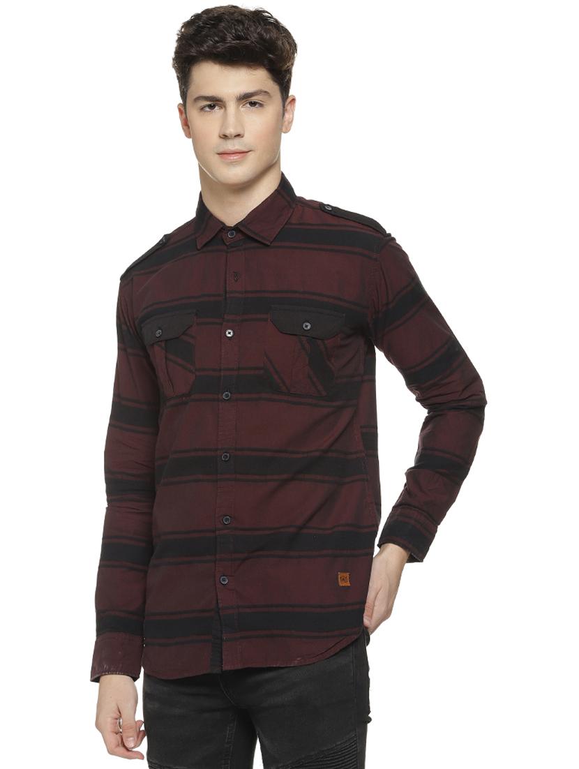maroon striped casual shirt - 16712758 - Zoom Image - 2