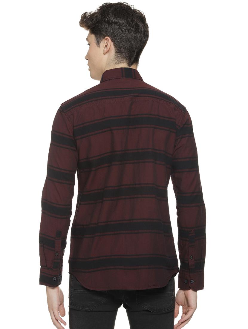 maroon striped casual shirt - 16712758 - Zoom Image - 3