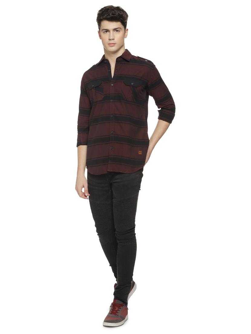 maroon striped casual shirt - 16712758 - Zoom Image - 4