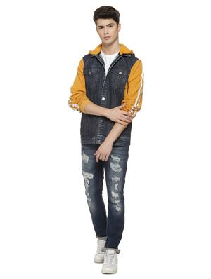 grey color block denim jacket - 16712762 - Standard Image - 4