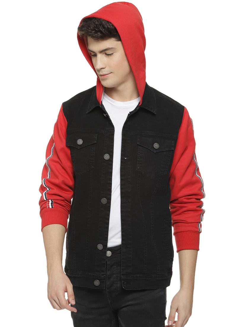 black color block denim jacket - 16712765 - Zoom Image - 2