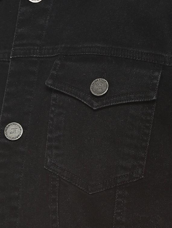 black color block denim jacket - 16712765 - Zoom Image - 5