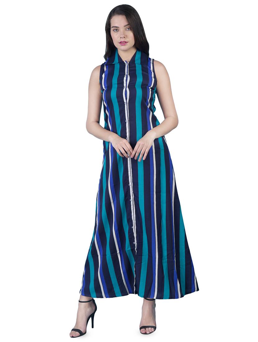 shirt collar striped maxi dress - 16712822 - Zoom Image - 1