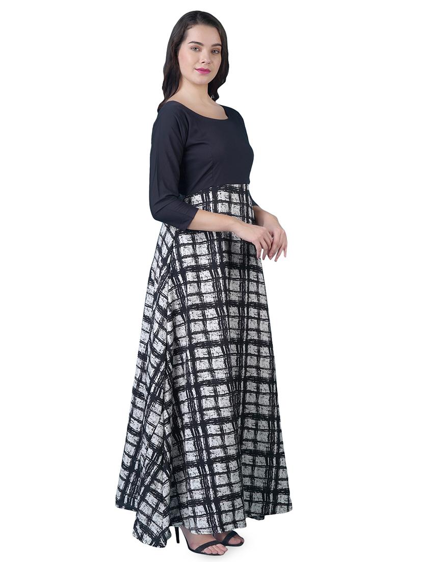 round neck checkered a-line dress - 16712824 - Zoom Image - 2