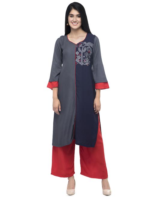 embroidered straight kurta - 16713071 - Standard Image - 1
