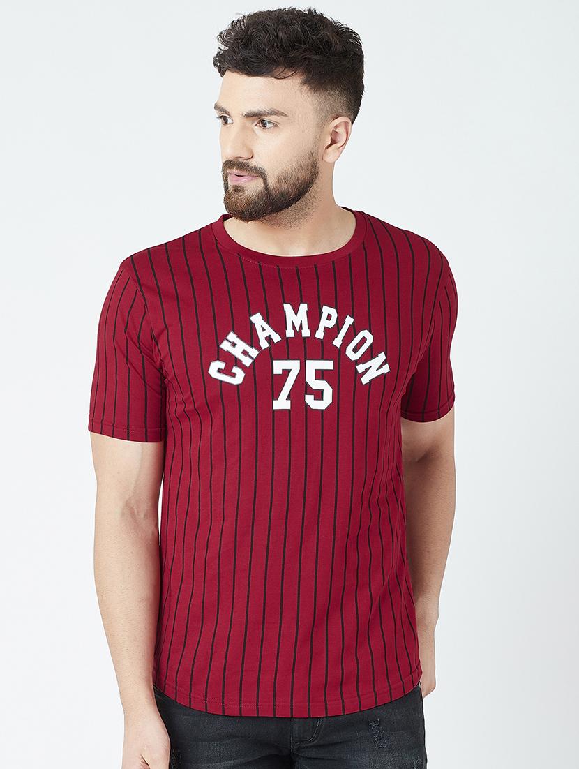 maroon typographic striped t-shirt - 16713114 - Zoom Image - 1