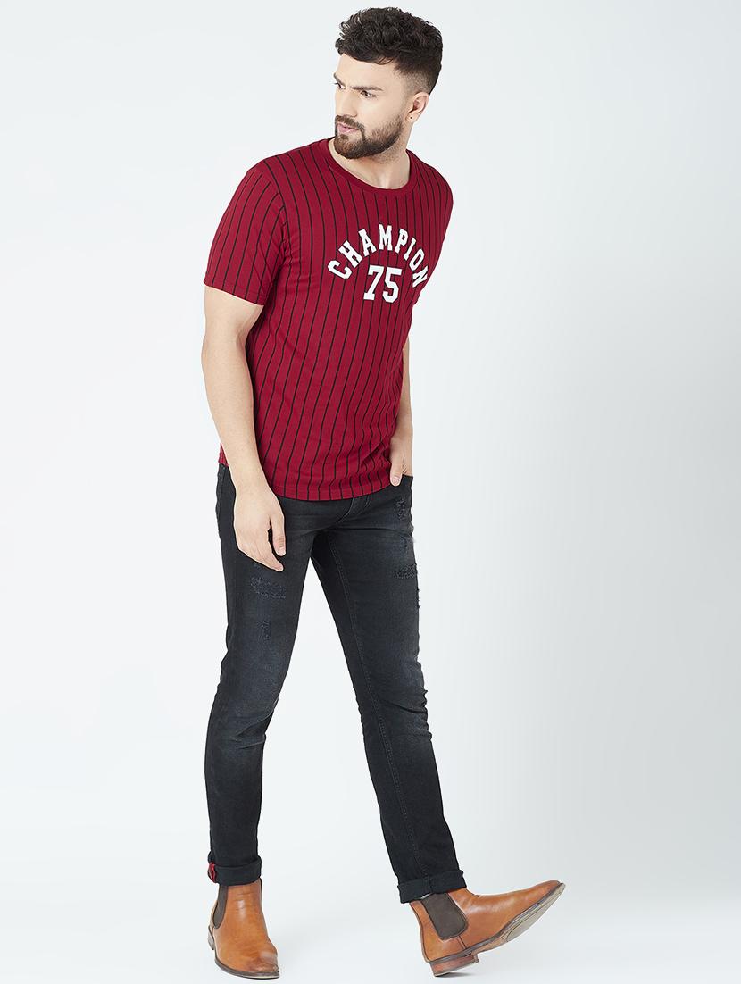 maroon typographic striped t-shirt - 16713114 - Zoom Image - 4