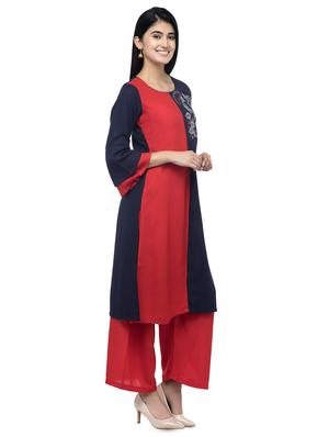 embroidered contrast straight kurta - 16713115 - Standard Image - 2