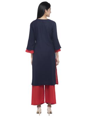 embroidered contrast straight kurta - 16713115 - Standard Image - 3