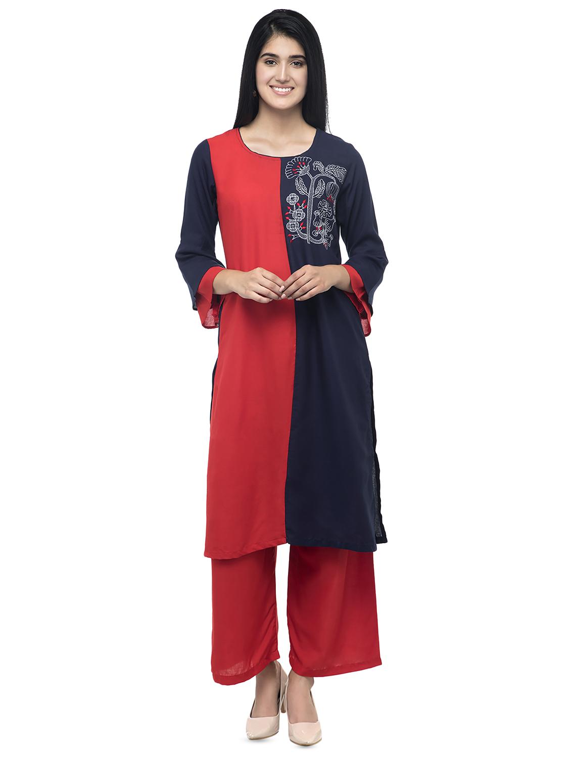 embroidered contrast straight kurta - 16713115 - Zoom Image - 1