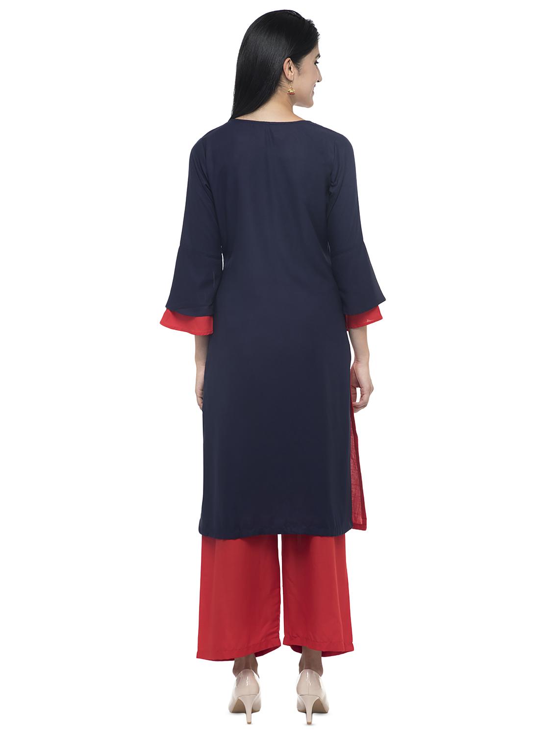 embroidered contrast straight kurta - 16713115 - Zoom Image - 3