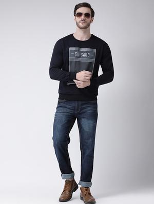 navy blue chest printed sweatshirt - 16713566 - Standard Image - 4