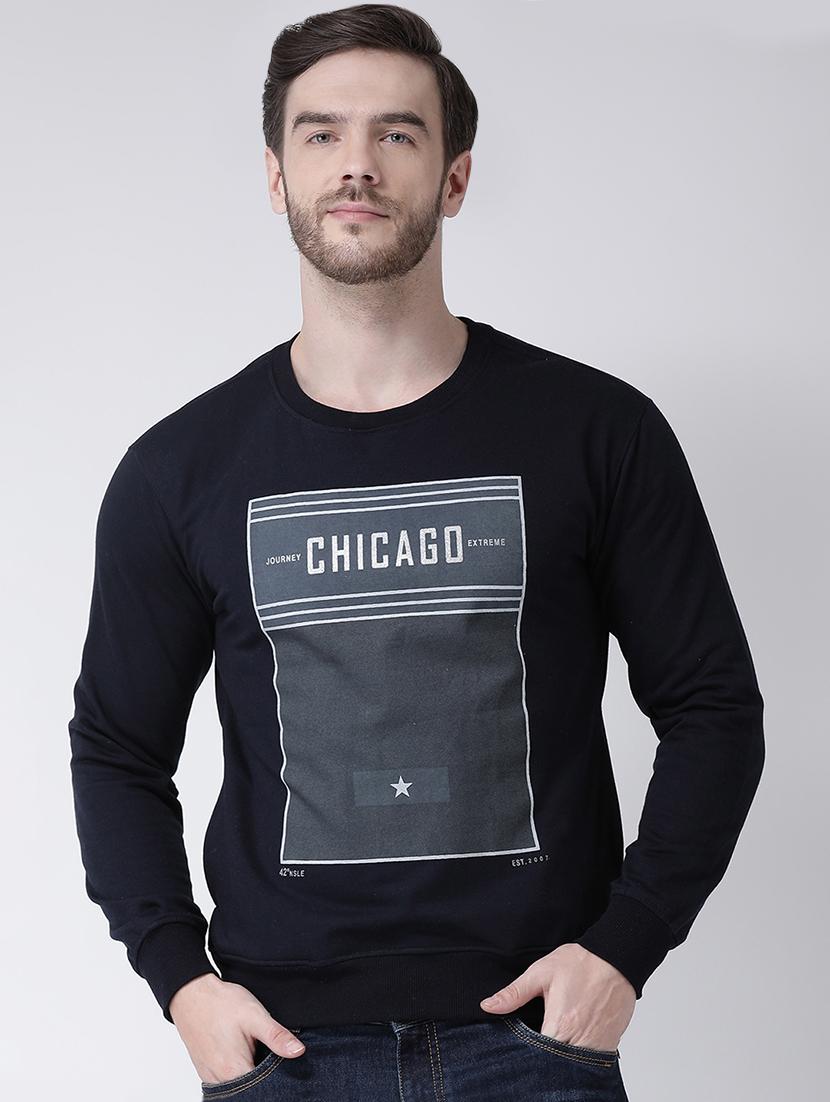navy blue chest printed sweatshirt - 16713566 - Zoom Image - 1