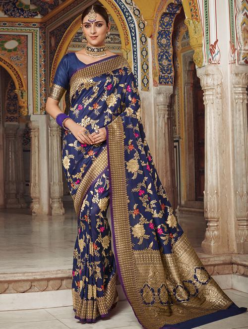floral banarasi saree with blouse - 16713594 - Standard Image - 1