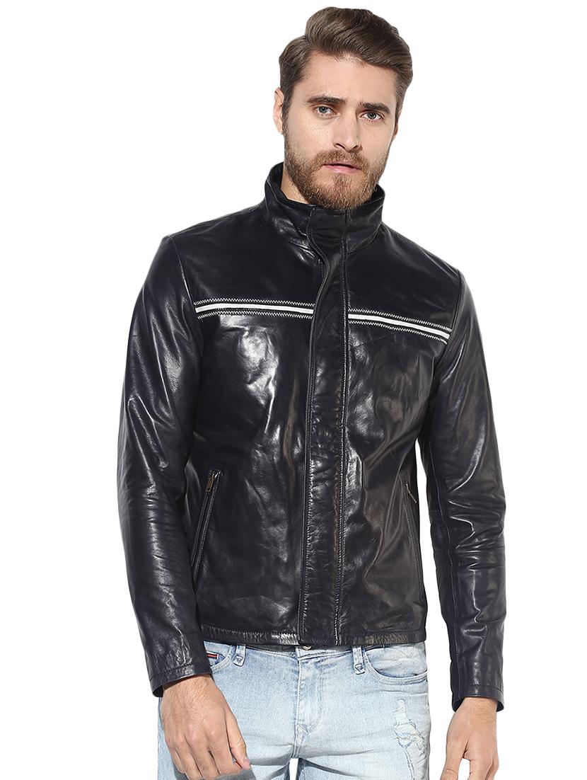 blue solid 100% lamb leather jacket - 16713620 - Zoom Image - 1