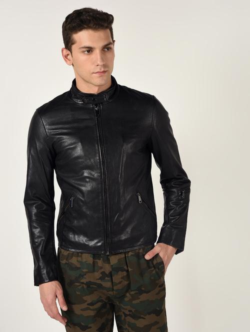 black solid 100% lamb leather jacket - 16713621 - Standard Image - 1