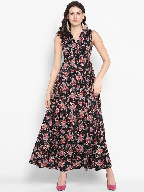 button detail floral maxi dress - 16713827 - Standard Image - 1