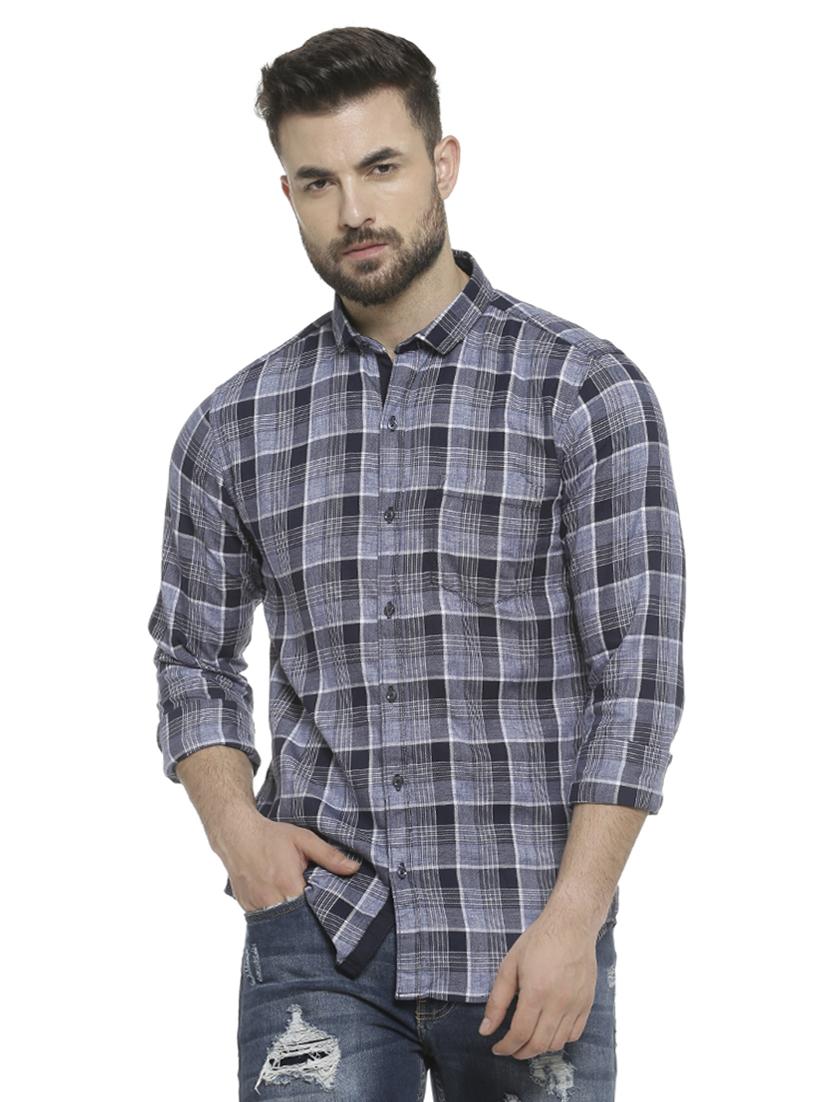 navy blue checkered casual shirt - 16713870 - Zoom Image - 1