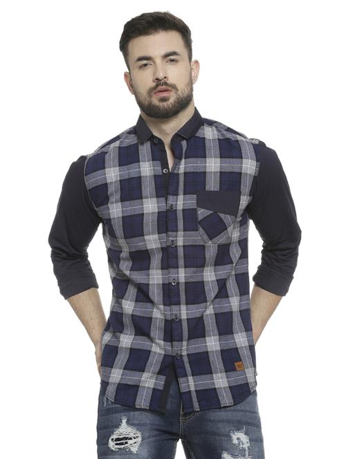 navy blue checkered casual shirt - 16713874 - Very Small Image - 1