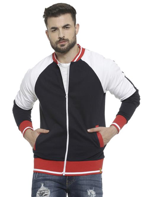 navy blue color block casual jacket - 16713892 - Standard Image - 1