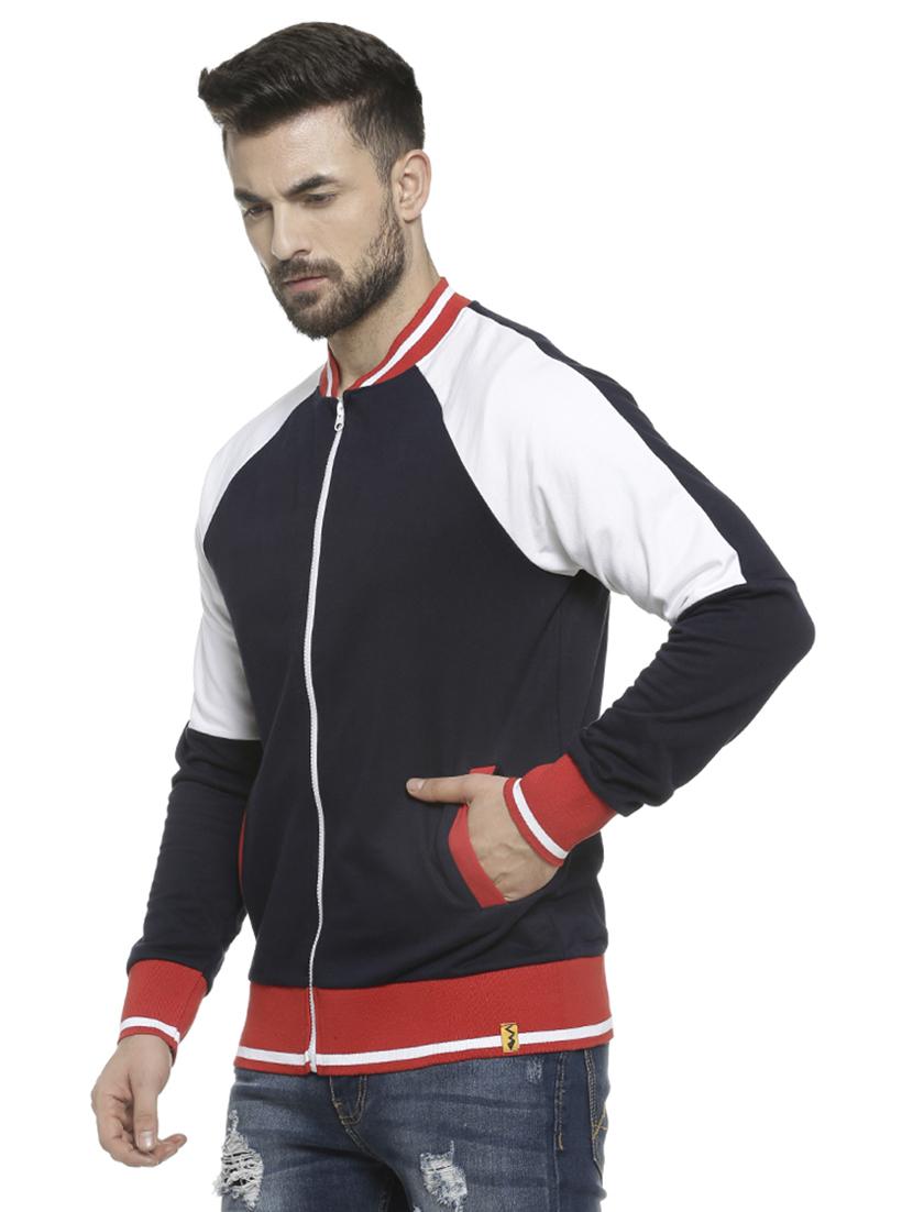 navy blue color block casual jacket - 16713892 - Zoom Image - 2