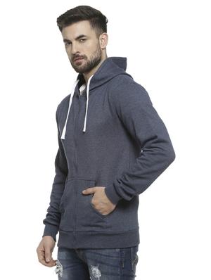 blue solid hooded sweatshirt - 16713897 - Standard Image - 2