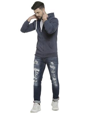 blue solid hooded sweatshirt - 16713897 - Standard Image - 4