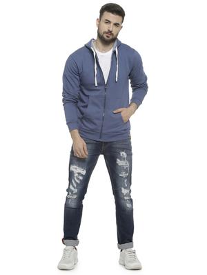 blue solid hooded sweatshirt - 16713899 - Standard Image - 4