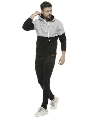 grey color block hooded sweatshirt - 16713910 - Standard Image - 4