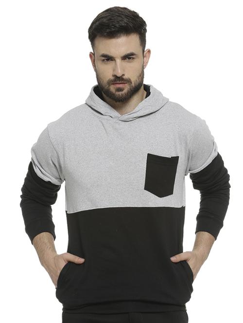 grey color block hooded sweatshirt - 16713911 - Standard Image - 1