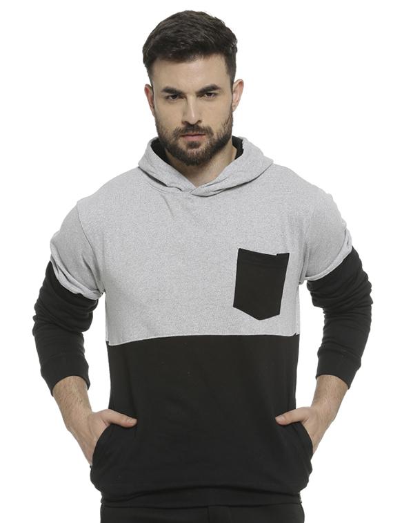 grey color block hooded sweatshirt - 16713911 - Zoom Image - 1