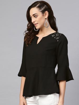 embellished detail notch neck top - 16713933 - Standard Image - 2