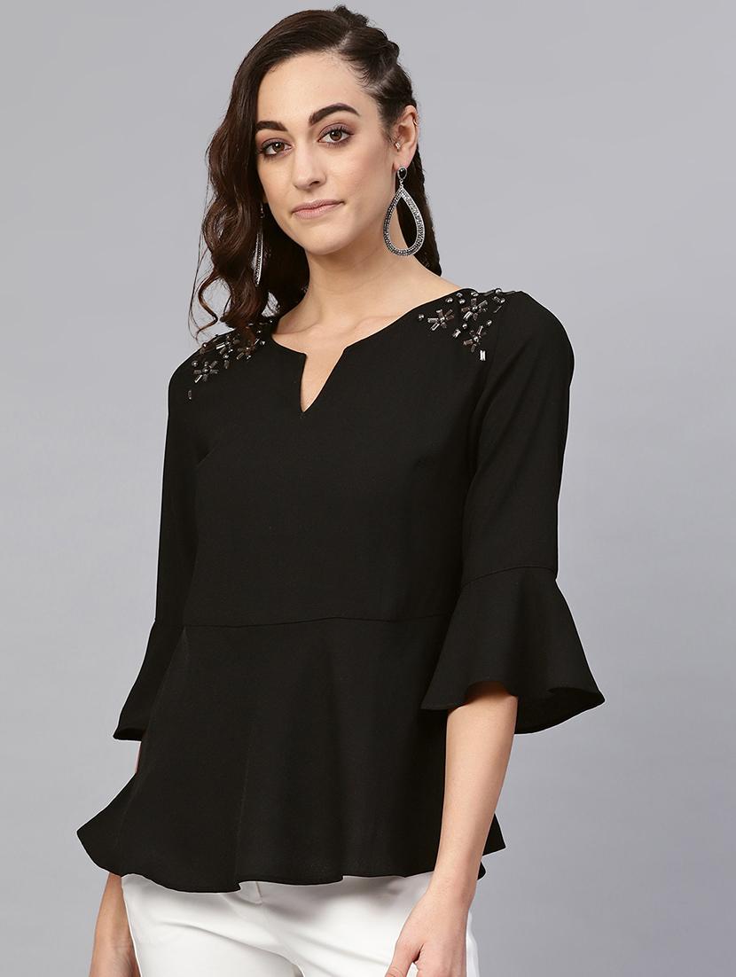 embellished detail notch neck top - 16713933 - Zoom Image - 1