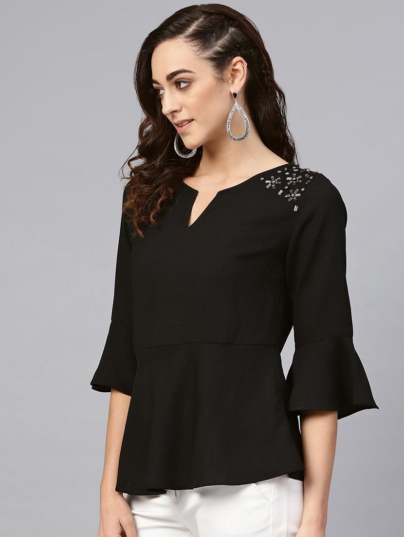 embellished detail notch neck top - 16713933 - Zoom Image - 2