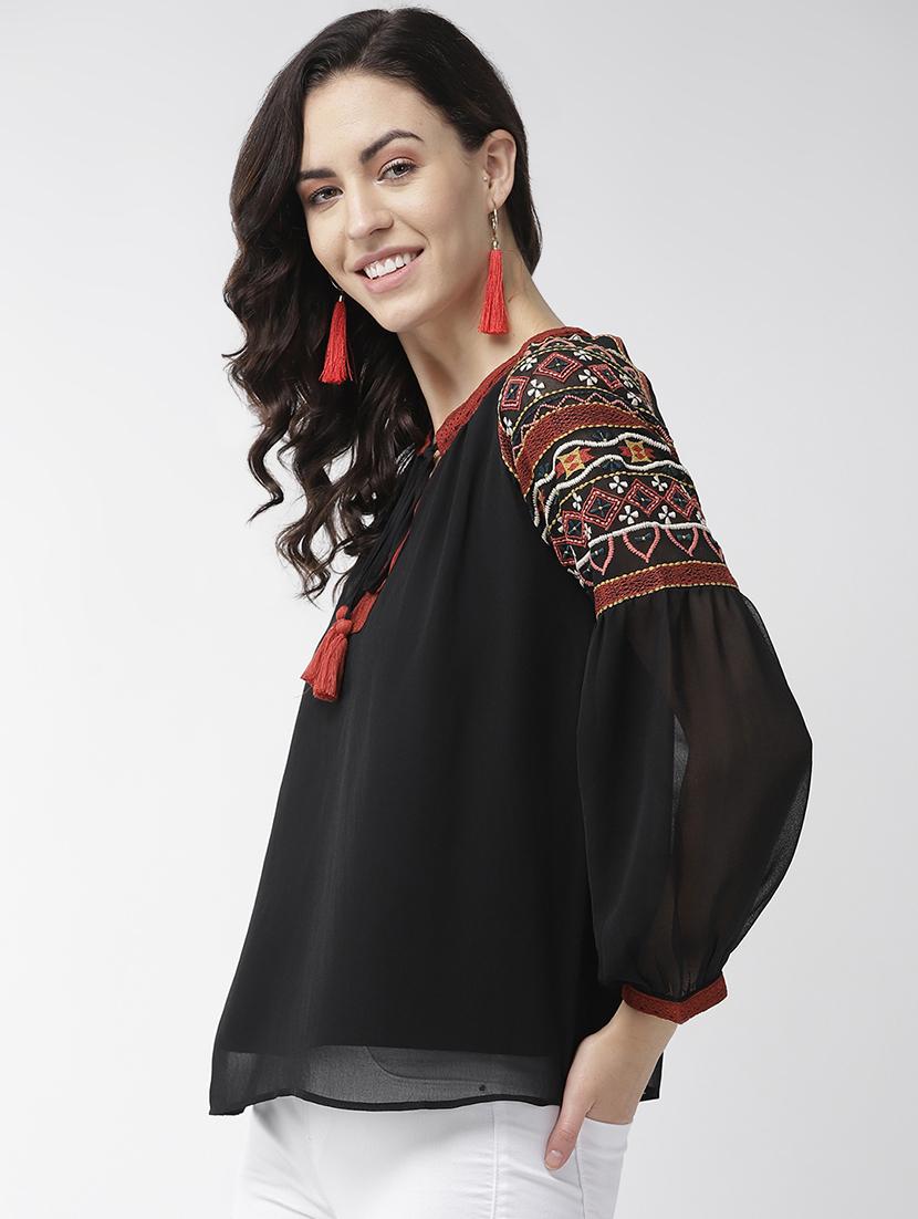 tie up neck bishop sleeved top - 16713936 - Zoom Image - 2