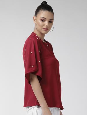 pearl embellished key hole neck top - 16713937 - Standard Image - 2