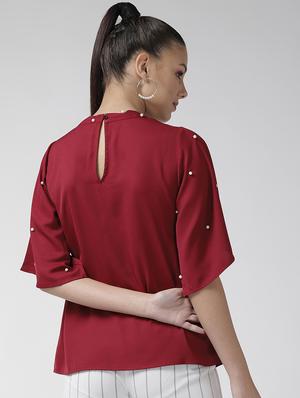 pearl embellished key hole neck top - 16713937 - Standard Image - 3