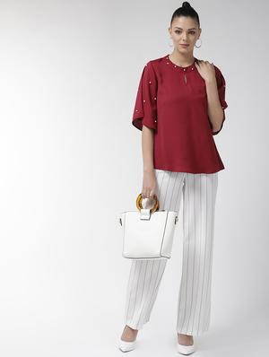 pearl embellished key hole neck top - 16713937 - Standard Image - 4