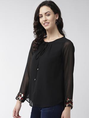 embellished detail tie up neck top - 16713938 - Standard Image - 2