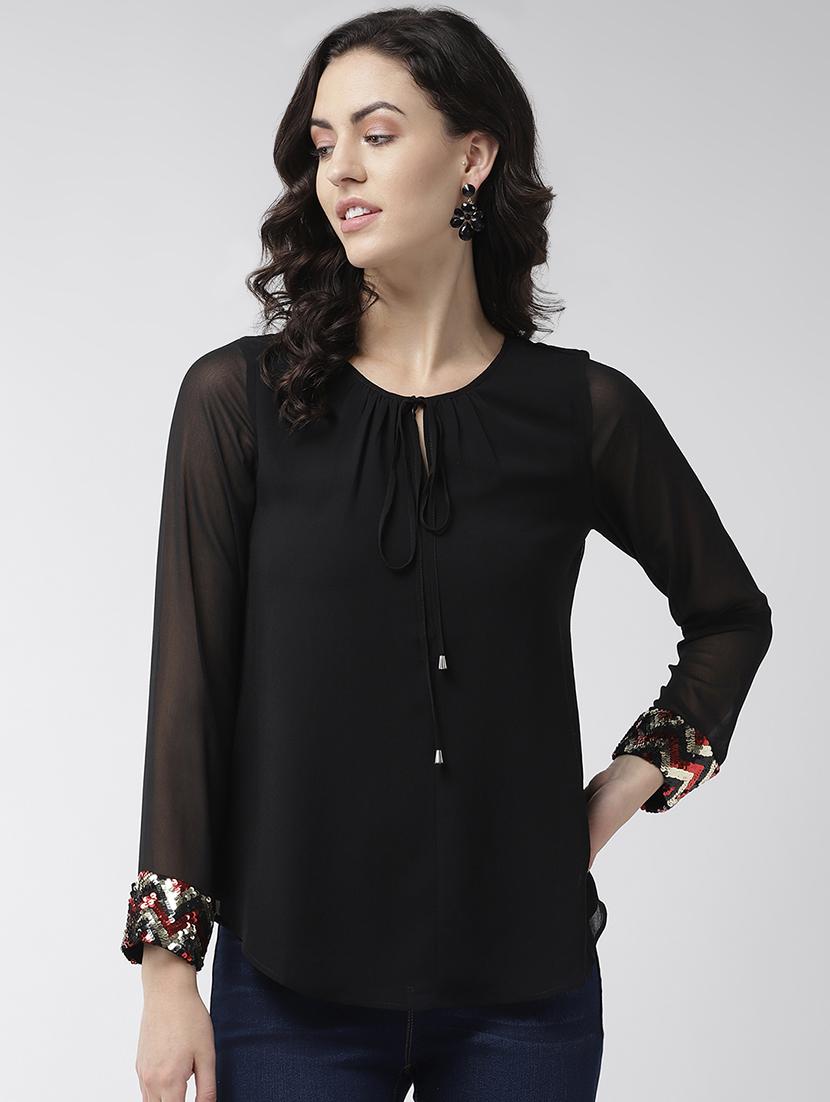 embellished detail tie up neck top - 16713938 - Zoom Image - 1