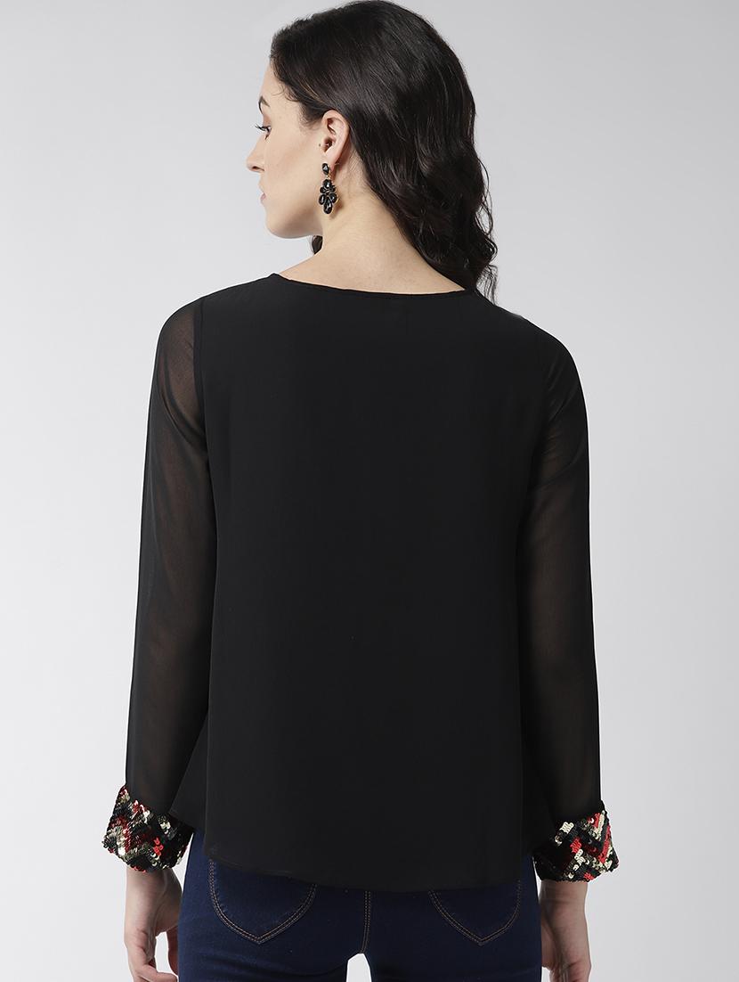 embellished detail tie up neck top - 16713938 - Zoom Image - 3