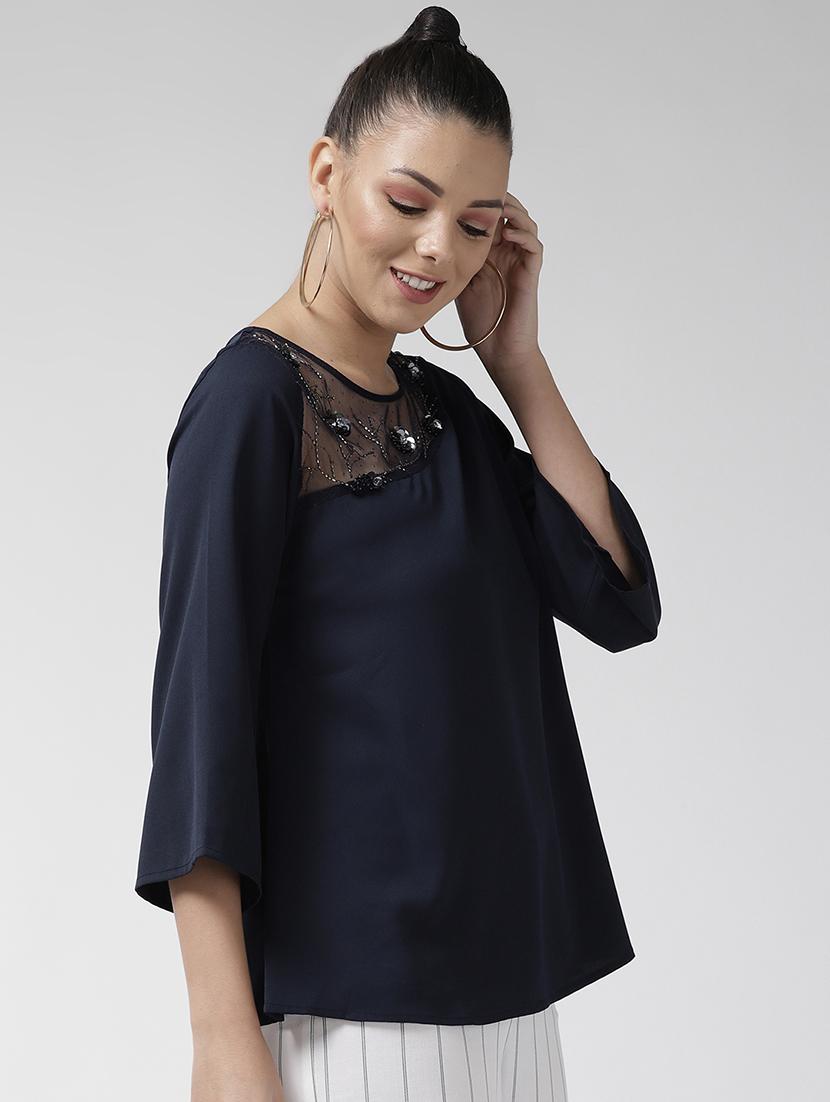 embellished detail round neck top - 16713939 - Zoom Image - 2