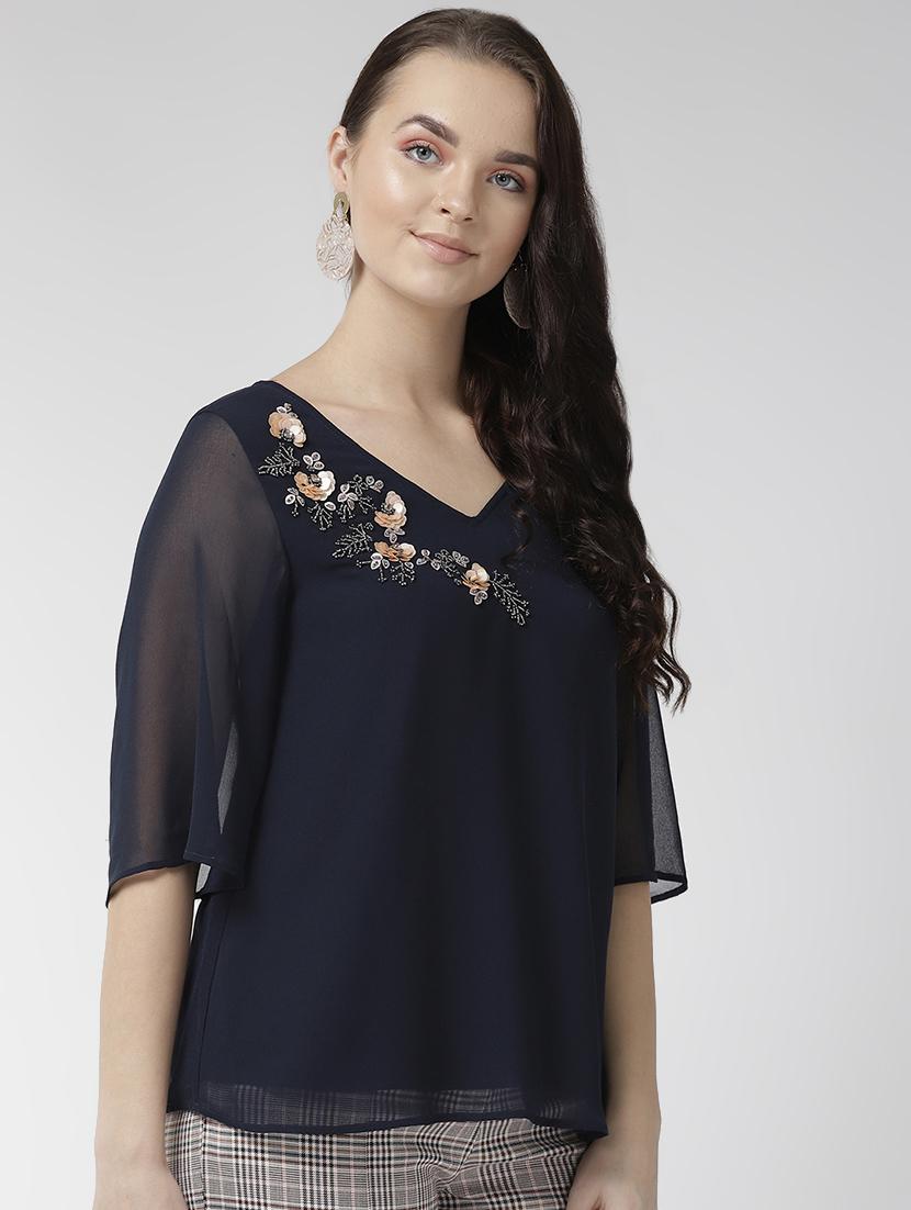 embellished detail v neck top - 16713940 - Zoom Image - 2