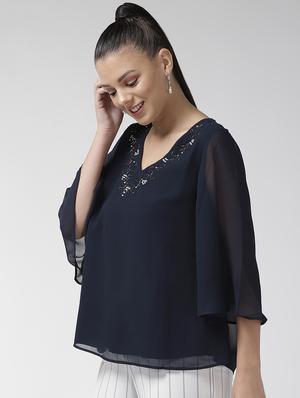 embellished detail v-neck top - 16713945 - Standard Image - 2
