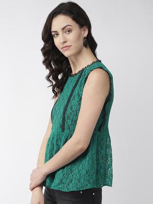 lace detail round neck top - 16713946 - Standard Image - 2