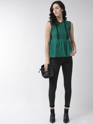 lace detail round neck top - 16713946 - Standard Image - 4